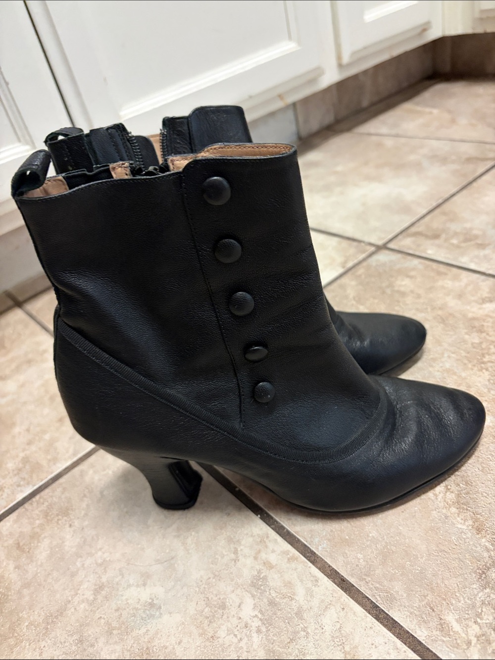 Repetto Black Leather Button-Trim Ankle Boots